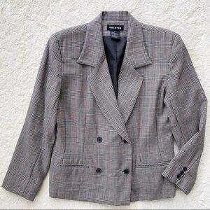 Vintage Halston Glen plaid double breasted wool blazer 12